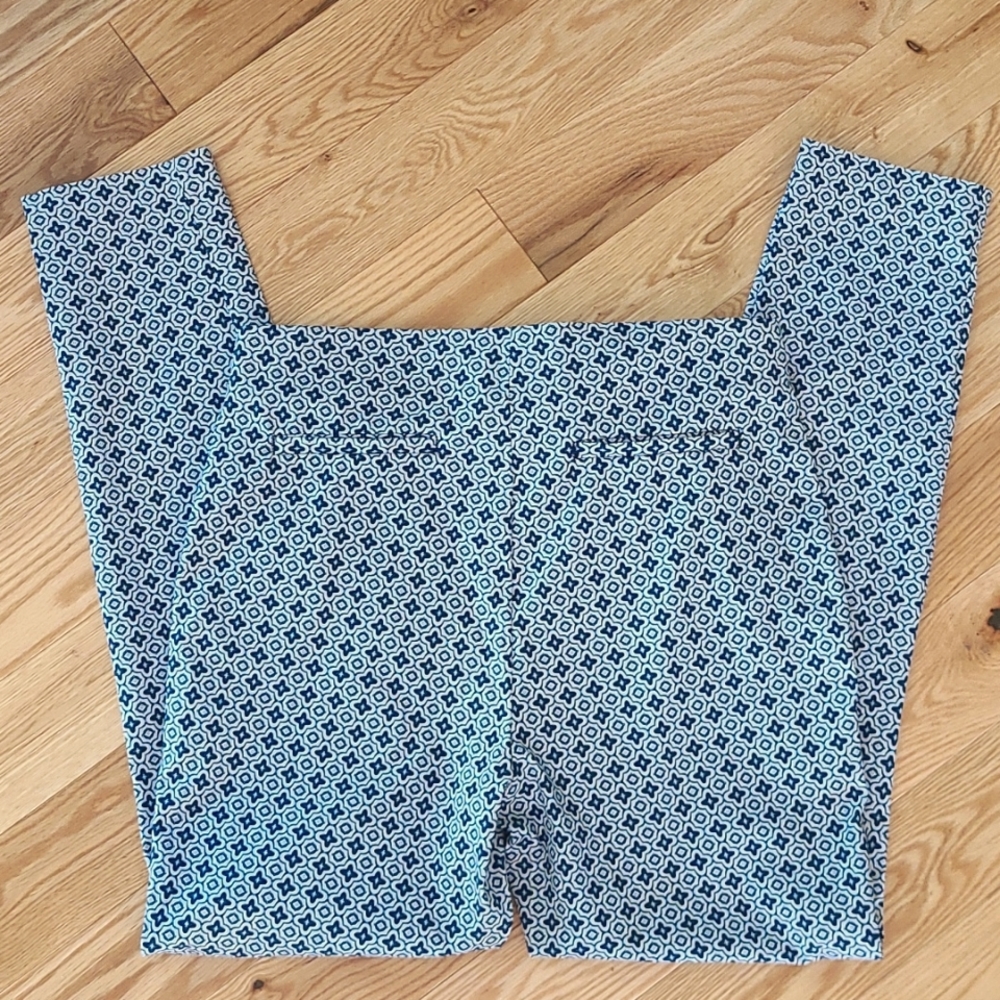 Kenar Skinny Slip On Stretch Ankle Pants. Sz 10 Blues/White Print Decor Zippers - Picture 6 of 9